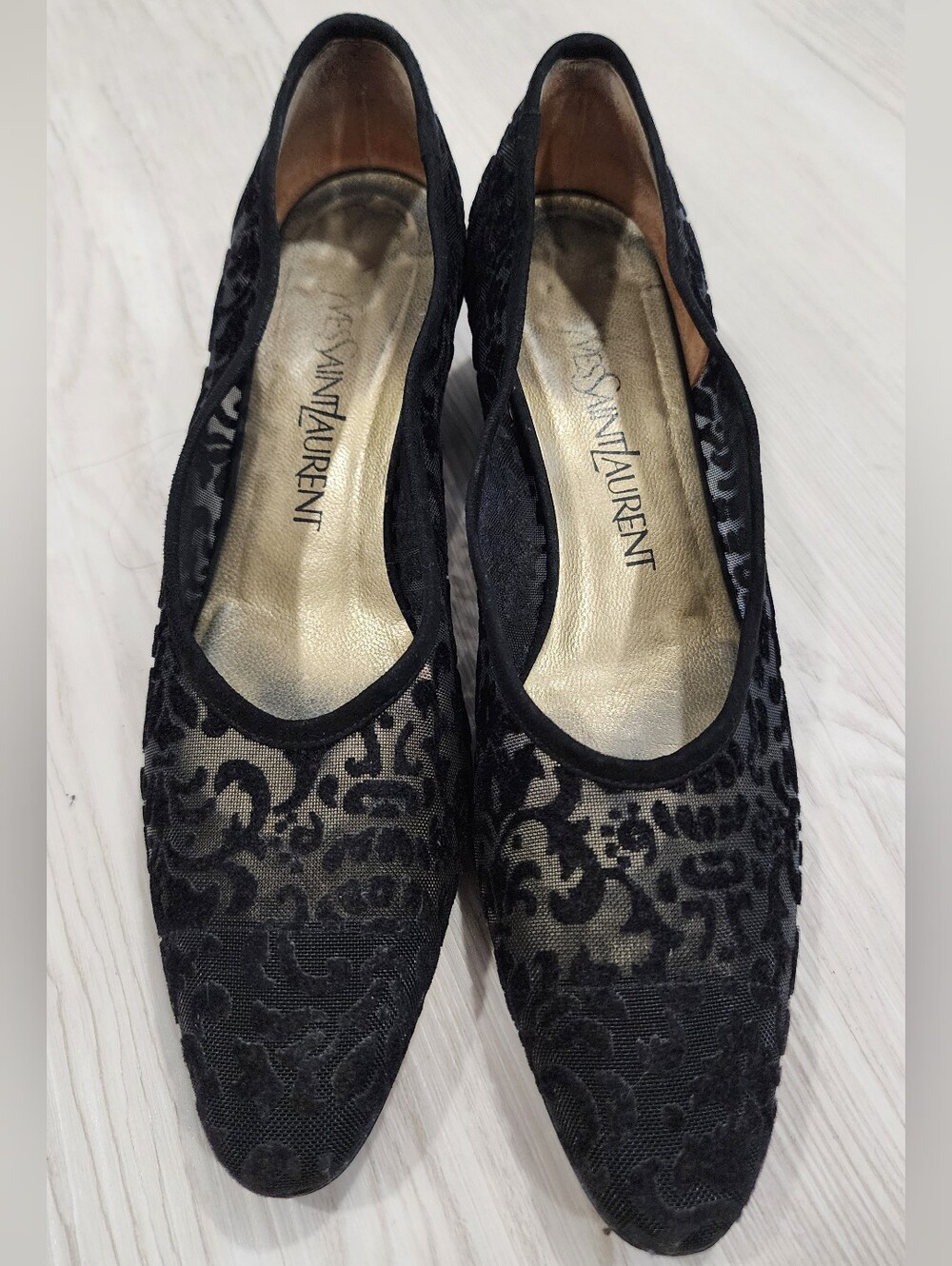 Vintage YSL Yves Saint Laurent Sheer Lace ,velvet Mesh Pumps Size 7.5 N Italy